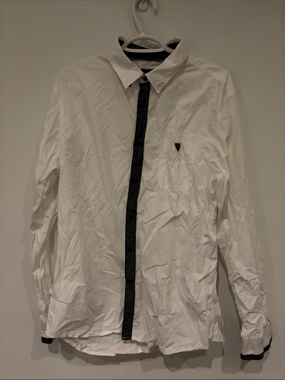 GUESS White Dress Shirt with Black Contrast Placket